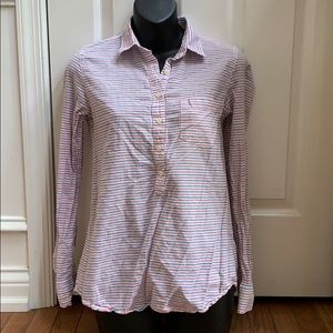 J. Crew Red, White, Blue Lightweight 1/4 Button Down Striped Shirt